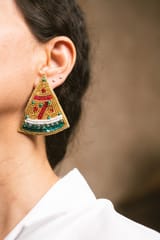 Nandnistudio - Beaded Watermelon Gold Earrings