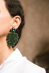 Nandnistudio - Beaded Palm Leaf Earrings