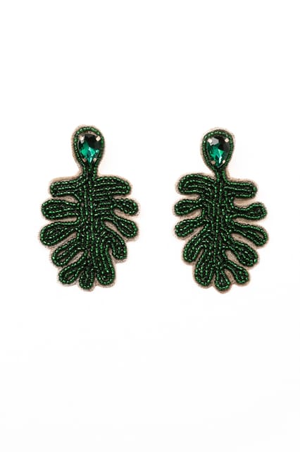 Nandnistudio - Beaded Palm Leaf Earrings