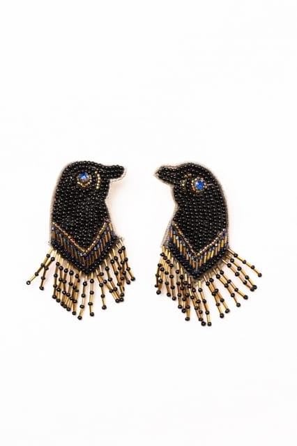 Nandnistudio - Black Bird Beaded Earring