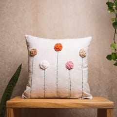 Nandnistudio - Hand Crocheted Roses Cushion Cover - Ivory