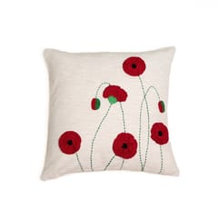 Nandnistudio - Hand Crocheted Red Poppies Cushion Cover - Ivory