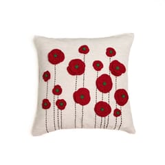 Nandnistudio - Hand Crocheted Red Layered Flowers Cushion Cover - Ivory
