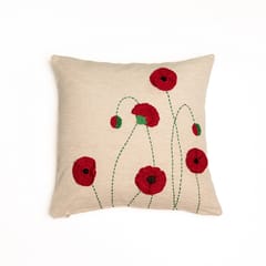 Nandnistudio - Crochet red poppies cushion cover - Beige