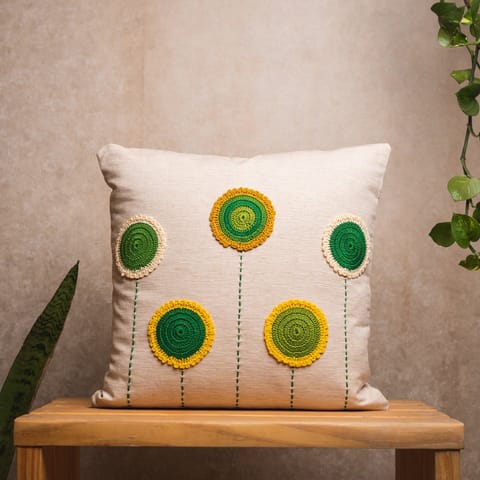 Nandnistudio - Crochet circles cushion cover (Green) - Beige