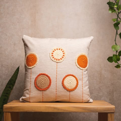 Nandnistudio - Crochet circles cushion cover (Orange) - Beige