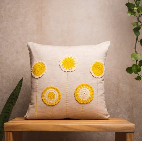 Nandnistudio - Crochet circles cushion cover (Yellow) - Beige