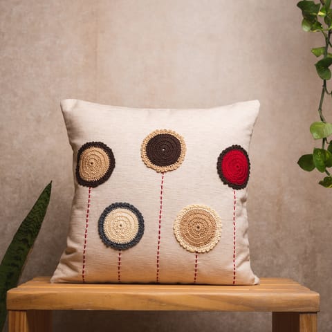 Nandnistudio - Crochet circles cushion cover (Red) - Beige