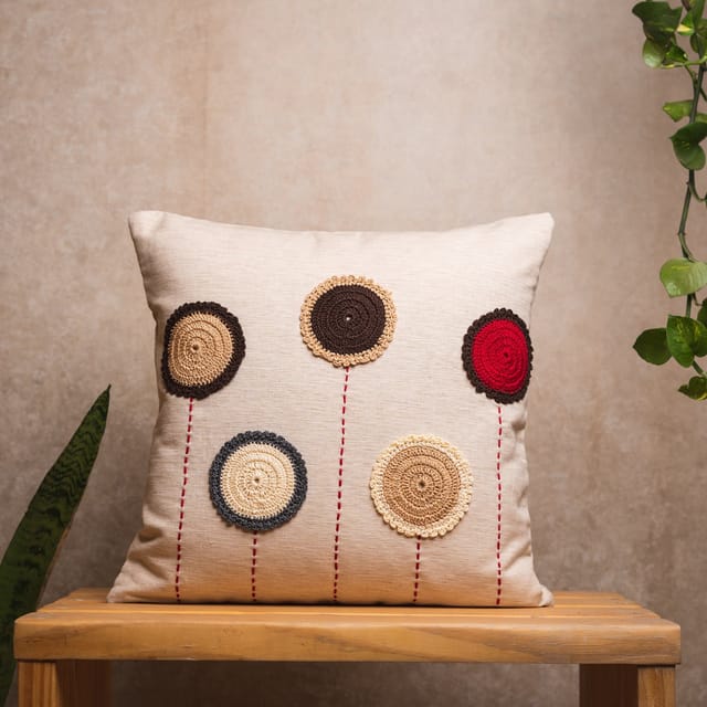 Nandnistudio - Crochet circles cushion cover (Red) - Beige