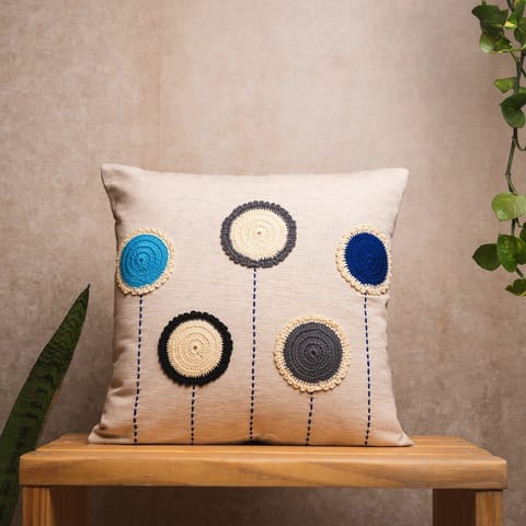 Nandnistudio - Crochet circles cushion cover (Blue) - Beige