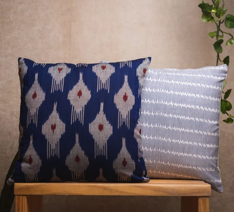 Nandnistudio- Ikat Navy Blue Cushion Cover