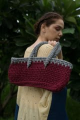 Nandnistudio - Hand Crocheted Maroon Macrame Bag