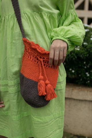 Nandnistudio - Hand Crocheted Orange and Mocha Cross Body Bag