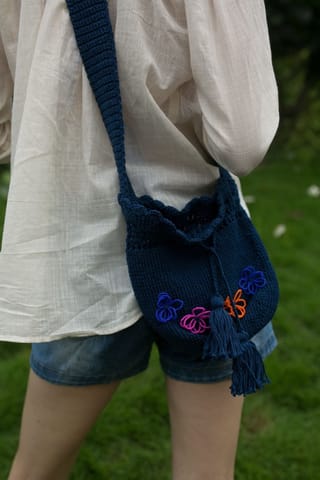 Nandnistudio - Hand Crocheted Dark Blue Cross Body Bag