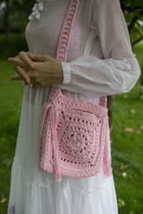 Nandnistudio - Hand Crocheted Light Pink Jhola Bag