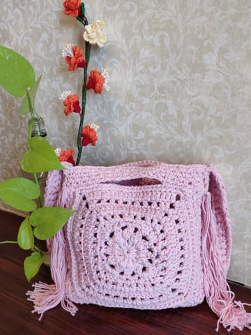 Nandnistudio - Hand Crocheted Light Pink Jhola Bag