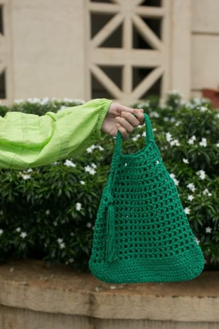 Nandnistudio - Hand Crocheted Green Jhola Bag
