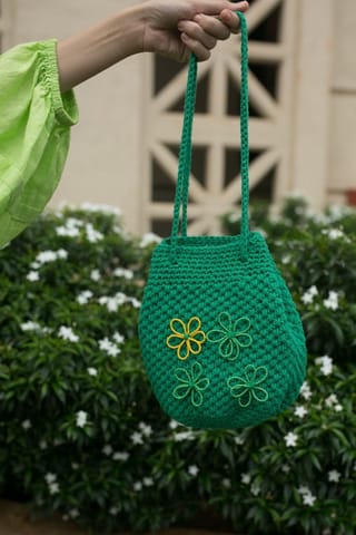 Nandnistudio - Hand Crocheted Green Bucket Bag