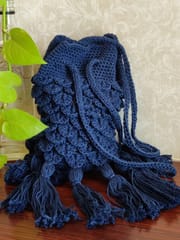 Nandnistudio - Hand Crocheted Dark Blue Fish Scale Bucket Bag