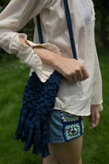 Nandnistudio - Hand Crocheted Dark Blue Fish Scale Bucket Bag