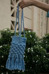 Nandnistudio - Hand Crocjeted Light Blue Fish Scale Bucket Bag