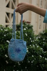 Nandnistudio - Hand Crocheted Light Blue Bucket Bag