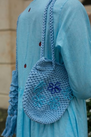 Nandnistudio - Hand Crocheted Light Blue Bucket Bag