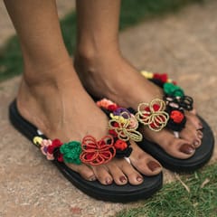 Nandnistudio - Hand Crocheted Black Flip Flops