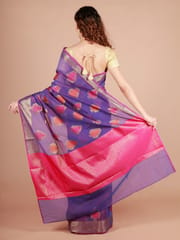 RESHAWeaves - Violet Cotton Banarasi Saree