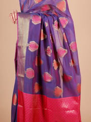 RESHAWeaves - Violet Cotton Banarasi Saree