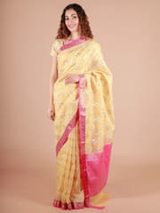 RESHAWeaves - Yellow Cotton Banarasi Saree