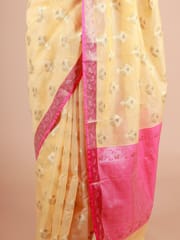 RESHAWeaves - Yellow Cotton Banarasi Saree