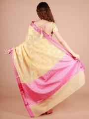 RESHAWeaves - Yellow Cotton Banarasi Saree