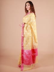 RESHAWeaves - Yellow Cotton Banarasi Saree