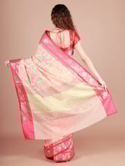RESHAWeaves - Peach Cotton Banarasi Saree