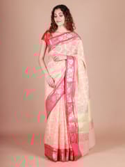 RESHAWeaves - Peach Cotton Banarasi Saree