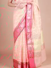 RESHAWeaves - Peach Cotton Banarasi Saree