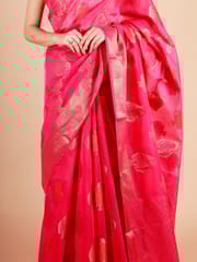 RESHAWeaves - Pink Cotton Banarasi Saree