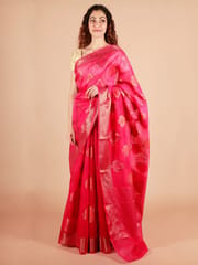 RESHAWeaves - Pink Cotton Banarasi Saree