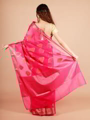 RESHAWeaves - Pink Cotton Banarasi Saree
