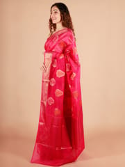 RESHAWeaves - Pink Cotton Banarasi Saree
