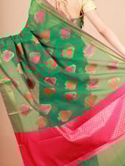 RESHAWeaves - Green Cotton Banarasi Saree