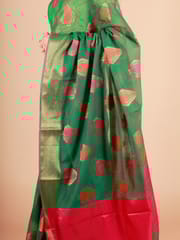 RESHAWeaves - Green Cotton Banarasi Saree