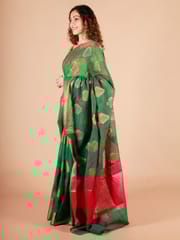RESHAWeaves - Green Cotton Banarasi Saree