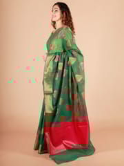 RESHAWeaves - Green Cotton Banarasi Saree
