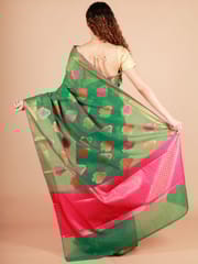 RESHAWeaves - Green Cotton Banarasi Saree