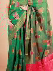 RESHAWeaves - Green Cotton Banarasi Saree