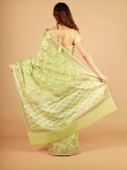 RESHAWeaves - Green Cotton Banarasi Saree
