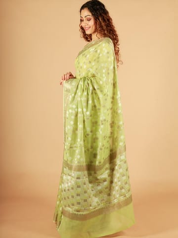 RESHAWeaves - Green Cotton Banarasi Saree