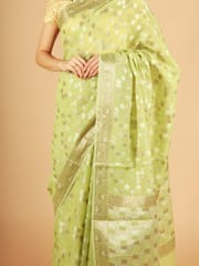 RESHAWeaves - Green Cotton Banarasi Saree
